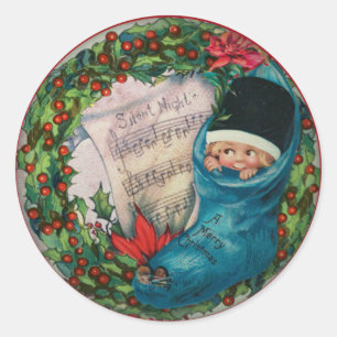 Christmas Cute Vintage Kids Stocking Classic Round Sticker