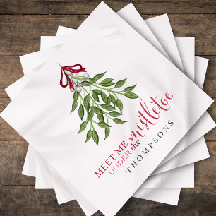 Christmas Cute Watercolor Greenery Mistletoe  Napkin