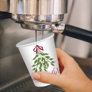 Christmas Cute Watercolor Greenery Mistletoe Paper Cups