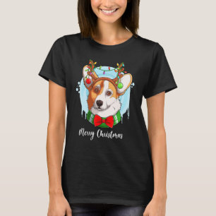Christmas Cute Welsh Corgi Dog Wearing Reindeer An T-Shirt