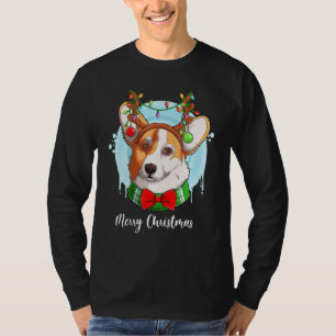 Christmas Cute Welsh Corgi Dog Wearing Reindeer An T-Shirt