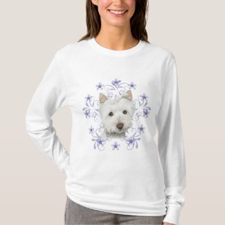 Christmas Cute Westie Dog Art and Snow flake stars T-Shirt