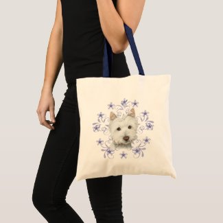 Christmas Cute Westie Dog Art and Snow flake Tote Bag