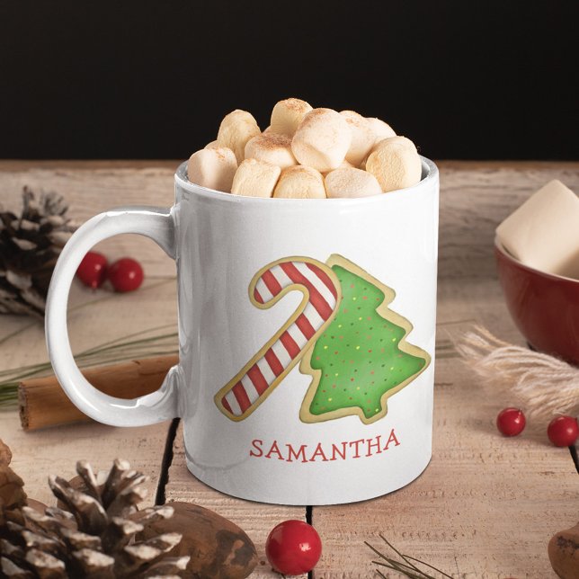 Christmas Cute Whimsical Cutout Cookies Custom  Coffee Mug (Christmas cookies whimsical watercolor colorful cute custom mug. )