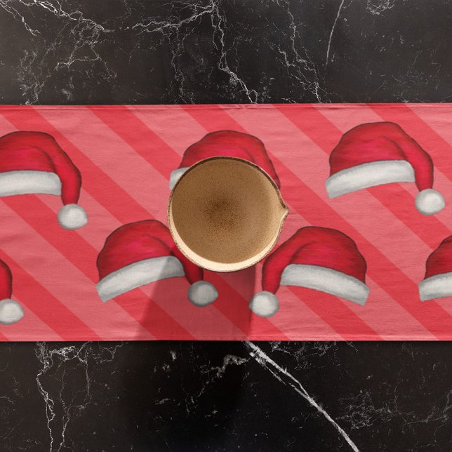 Christmas Cute Whimsical Santa Claus Hat Fun Short Table Runner (Santa Hat Christmas Holiday Table Runner)