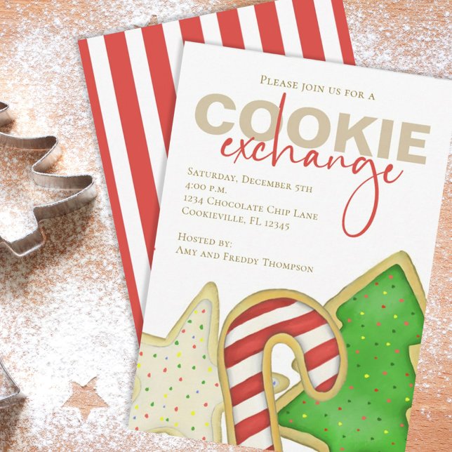 Christmas Cute Whimsical Sweet Cookie Exchange Invitation (Cookie exchange holiday Christmas cookie cutout invitations. )