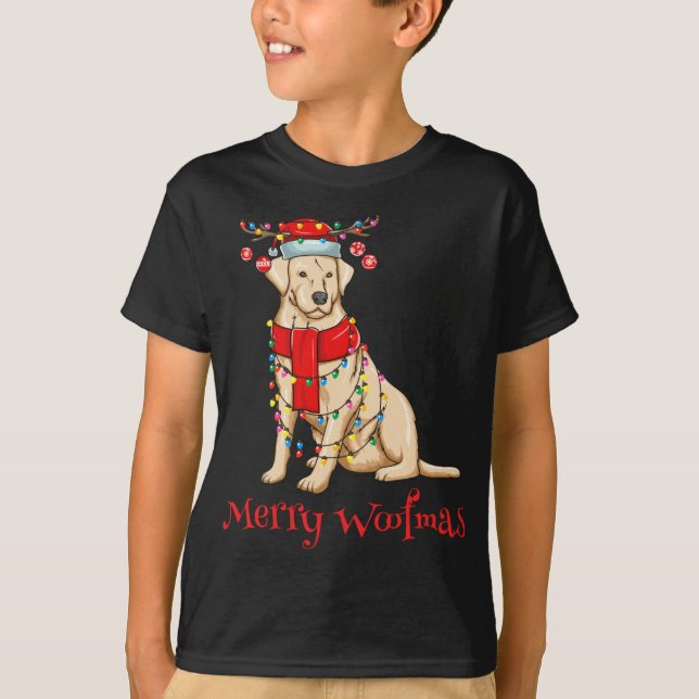 Christmas Cute Yellow Lab Dog Holiday Lights Merry T-Shirt (Front)