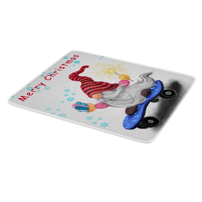 Christmas Cutting Board Skater Gnome with Gifts (Corner)