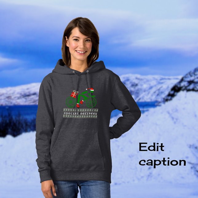 Christmas cyclist custom text sporty hoodie (Dark gray color choice)