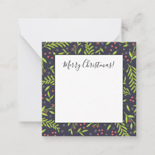 Christmas Cypress Snowflakes Berries Red Flowers Card