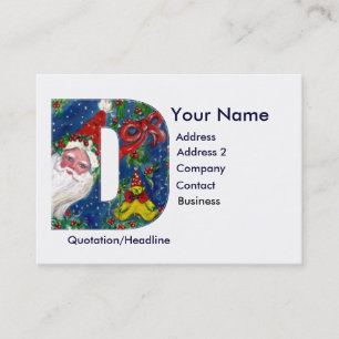CHRISTMAS D LETTER / SANTA CLAUS WITH RED RIBBON BUSINESS CARD