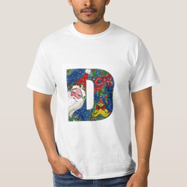 CHRISTMAS D LETTER / SANTA CLAUS WITH RED RIBBON T-Shirt (Front)