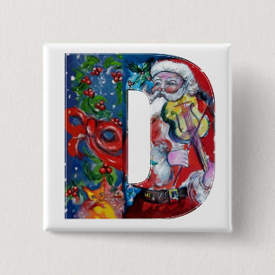 CHRISTMAS D LETTER / SANTA  WITH VIOLIN MONOGRAM 15 CM SQUARE BADGE