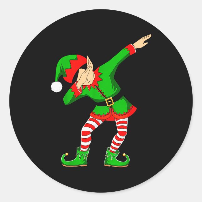 Christmas Dabbing Elf Santa Hat Boys Girls Kids Xm Classic Round Sticker (Front)