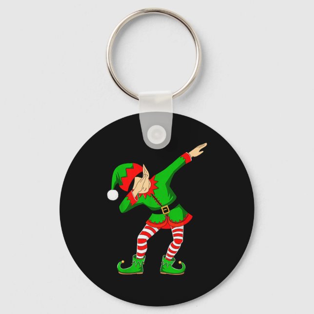 Christmas Dabbing Elf Santa Hat Boys Girls Kids Xm Key Ring (Front)
