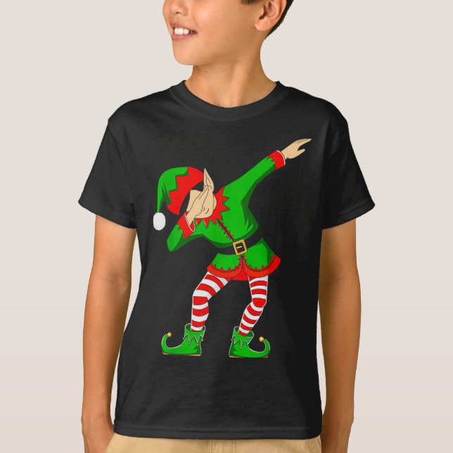 Christmas Dabbing Elf Santa Hat Boys Girls Kids Xm T-Shirt (Front)