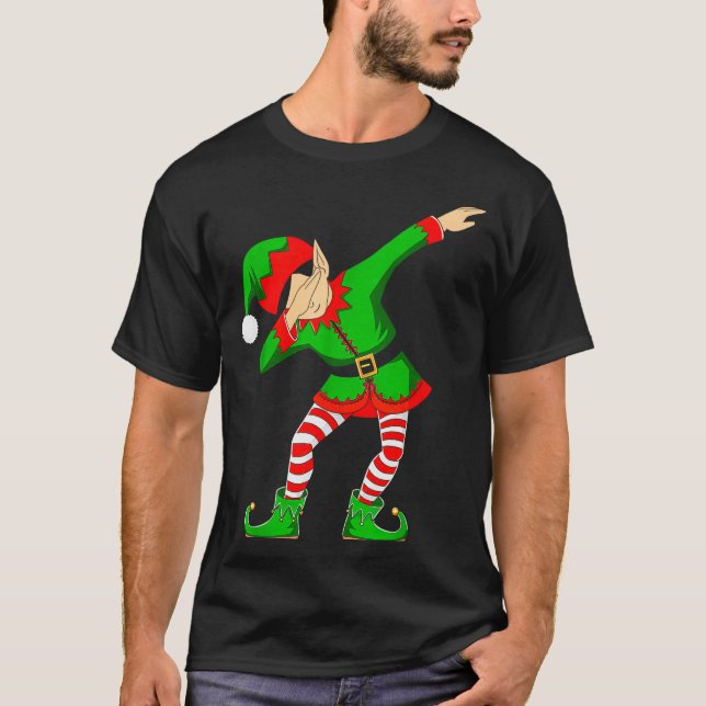 Christmas Dabbing Elf Santa Hat Boys Girls Kids Xm T-Shirt (Front)