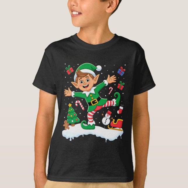 Christmas Dabbing Elf Tree Lights Boys Kids Dab Xm T-Shirt (Front)