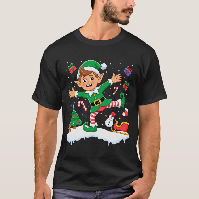 Christmas Dabbing Elf Tree Lights Boys Kids Dab Xm T-Shirt (Front)