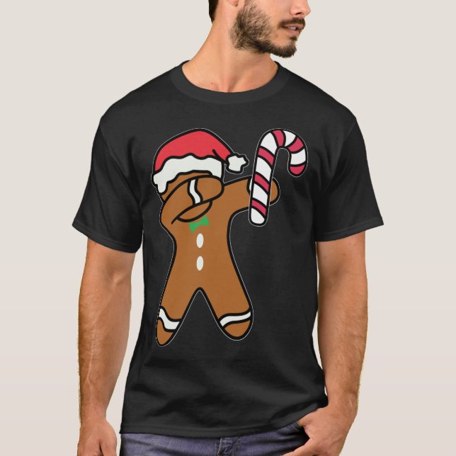 Christmas Dabbing Gingerbread Man Candy Cane Dance T-Shirt (Front)