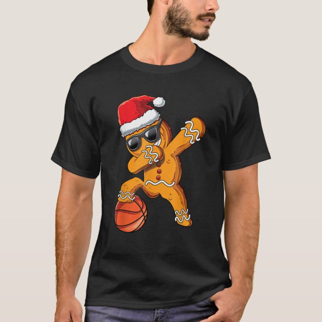 Christmas Dabbing Gingerbread Man Dab Cool Basketb T-Shirt (Front)