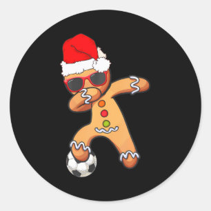 Christmas Dabbing Gingerbread Soccer Funny Men Classic Round Sticker