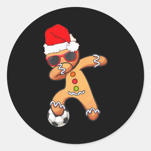 Christmas Dabbing Gingerbread Soccer Funny Men Classic Round Sticker (Front)