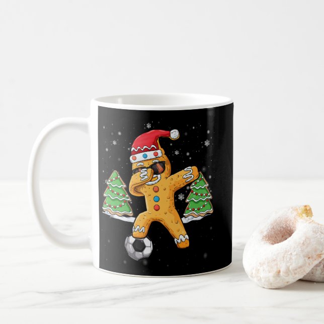 Christmas Dabbing Gingerbread Soccer Sport Santa Coffee Mug (With Donut)