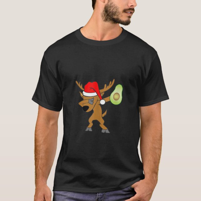 Christmas Dabbing Reindeer Santa Claus Avocado Gua T-Shirt (Front)