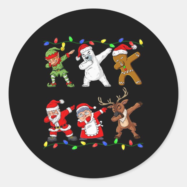 Christmas Dabbing Santa And Friends Quarantine Boy Classic Round Sticker (Front)