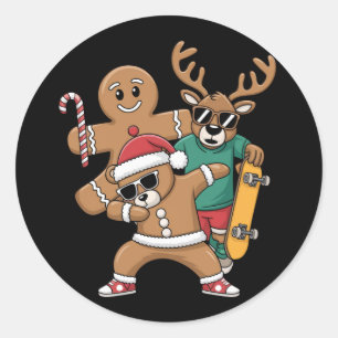 Christmas Dabbing Santa Bear Skate Reindeer Xmas Classic Round Sticker