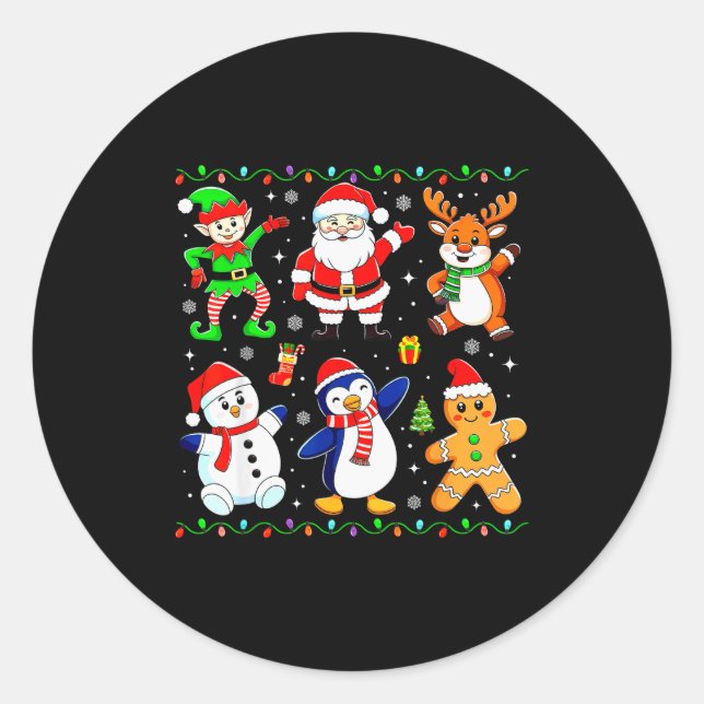 Christmas Dabbing Santa Elf Friends Boys Girls Men Classic Round Sticker (Front)