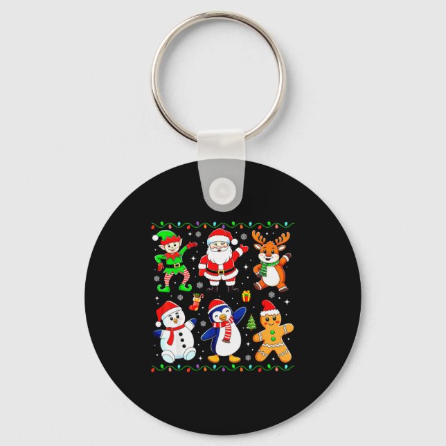 Christmas Dabbing Santa Elf Friends Boys Girls Men Key Ring (Front)