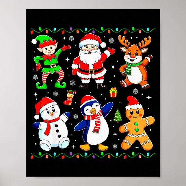 Christmas Dabbing Santa Elf Friends Boys Girls Men Poster (Front)