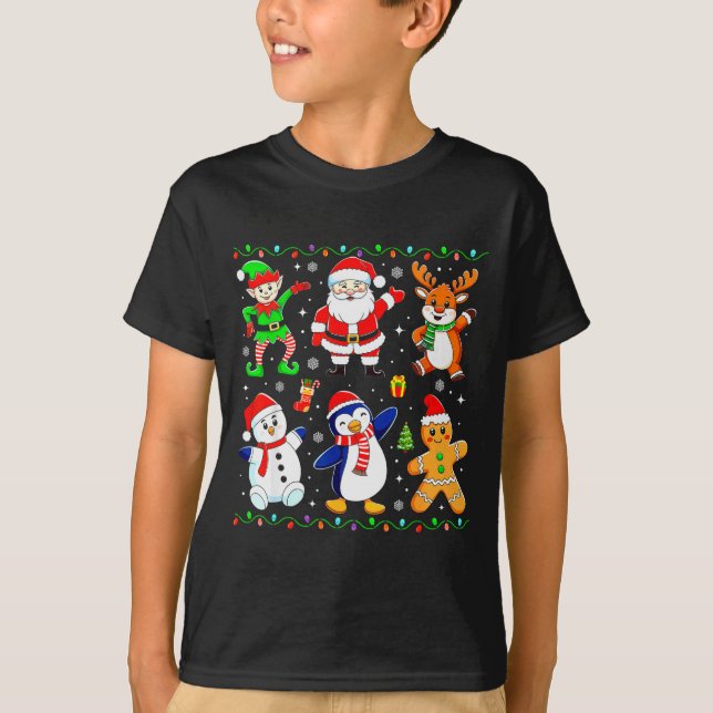 Christmas Dabbing Santa Elf Friends Boys Girls Men T-Shirt (Front)
