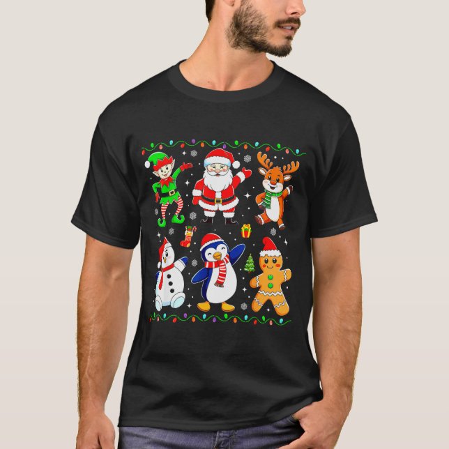 Christmas Dabbing Santa Elf Friends Boys Girls Men T-Shirt (Front)
