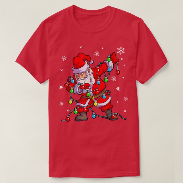 Christmas Dabbing Santa Xmas Tree Lights Christmas T-Shirt (Design Front)