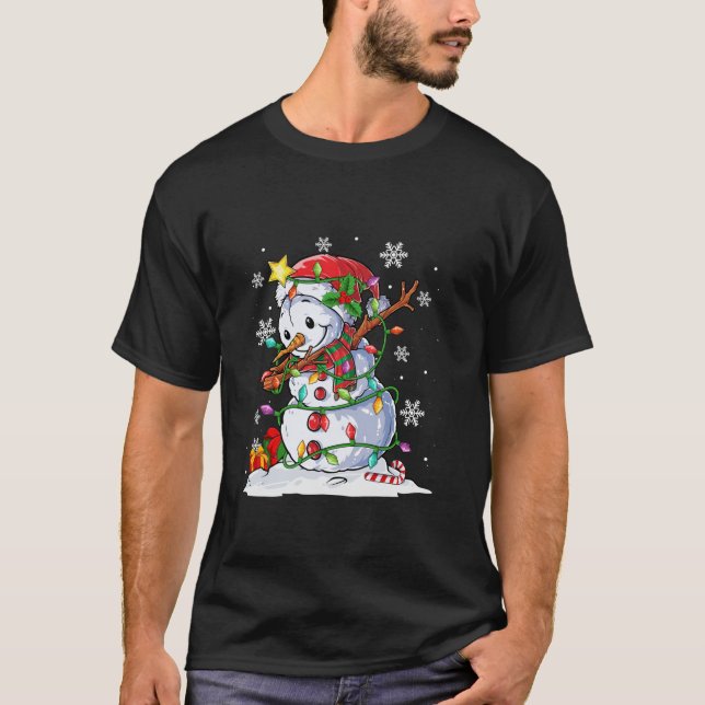 Christmas Dabbing Snowman Santa Light Gifts Men Ki T-Shirt (Front)