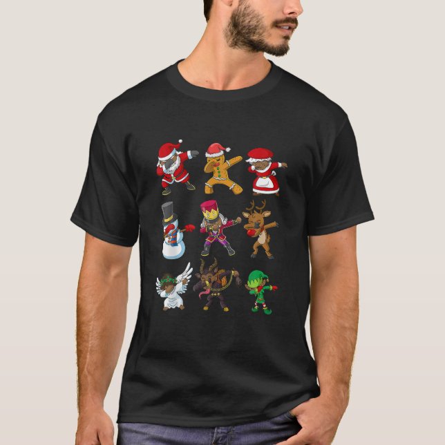 Christmas Dabbing Squad African American Santa Mrs T-Shirt (Front)