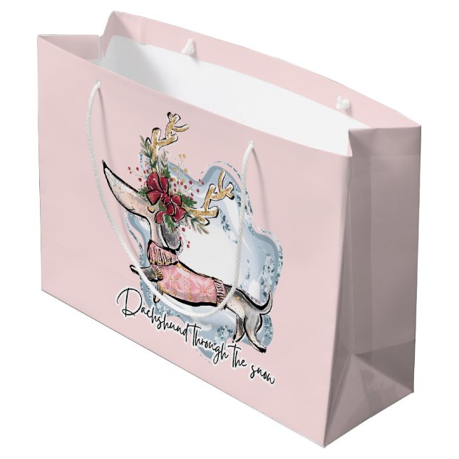 Christmas Dachschund Through The Snow Festive Dog Large Gift Bag (Back Angled)