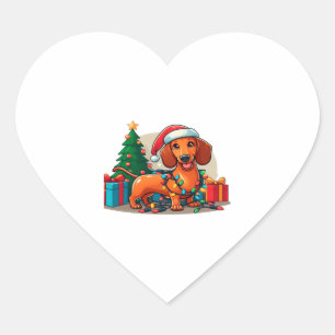 Christmas Dachshund 2 Heart Sticker