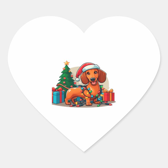 Christmas Dachshund  2 Heart Sticker (Front)