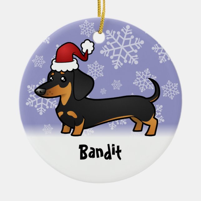 Christmas Dachshund (add your pets name) Ceramic Tree Decoration (Front)