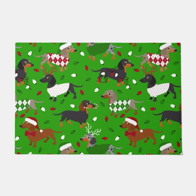 Christmas Dachshund All Coats Doormat (Front)