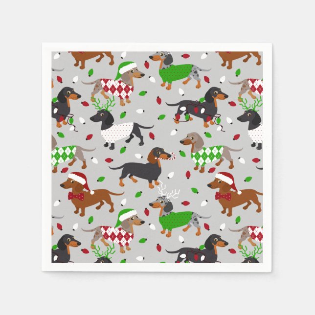 Christmas Dachshund All Coats Napkins (Front)