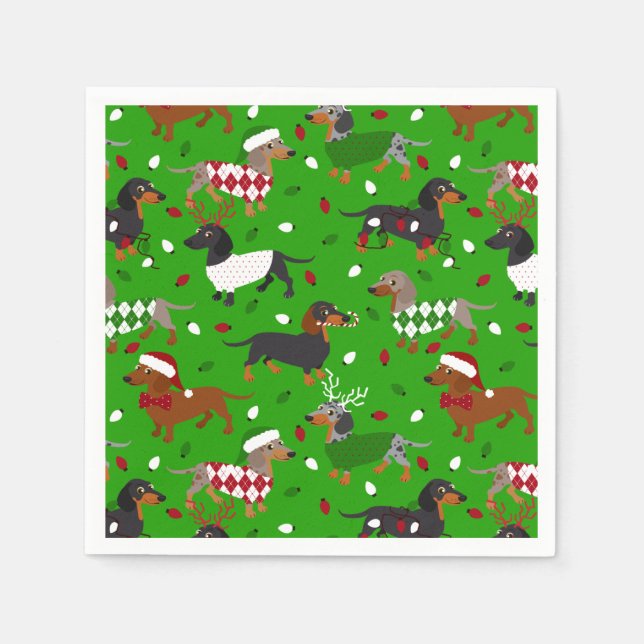 Christmas Dachshund All Coats Napkins (Front)
