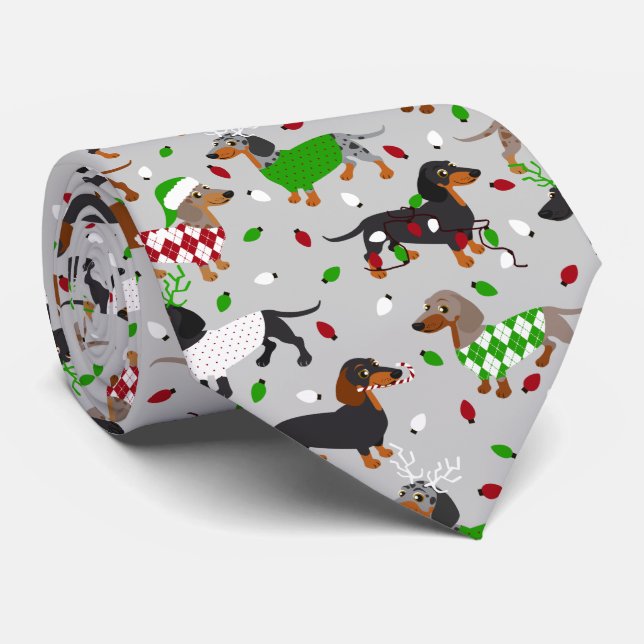 Christmas Dachshund All Coats Neck Tie (Rolled)