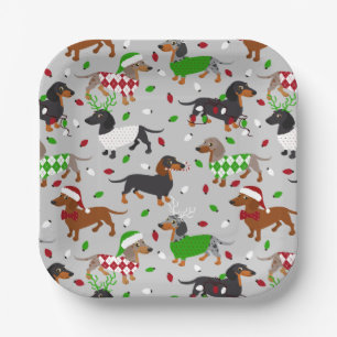 Christmas Dachshund All Coats Paper Plate