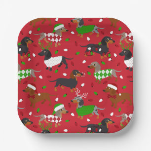 Christmas Dachshund All Coats Paper Plates