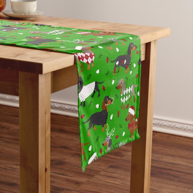 Christmas Dachshund All Coats Short Table Runner (In Situ)